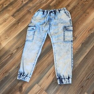 Y2K Light Blue Acid Wash Denim Jean Jogger Pants size Large